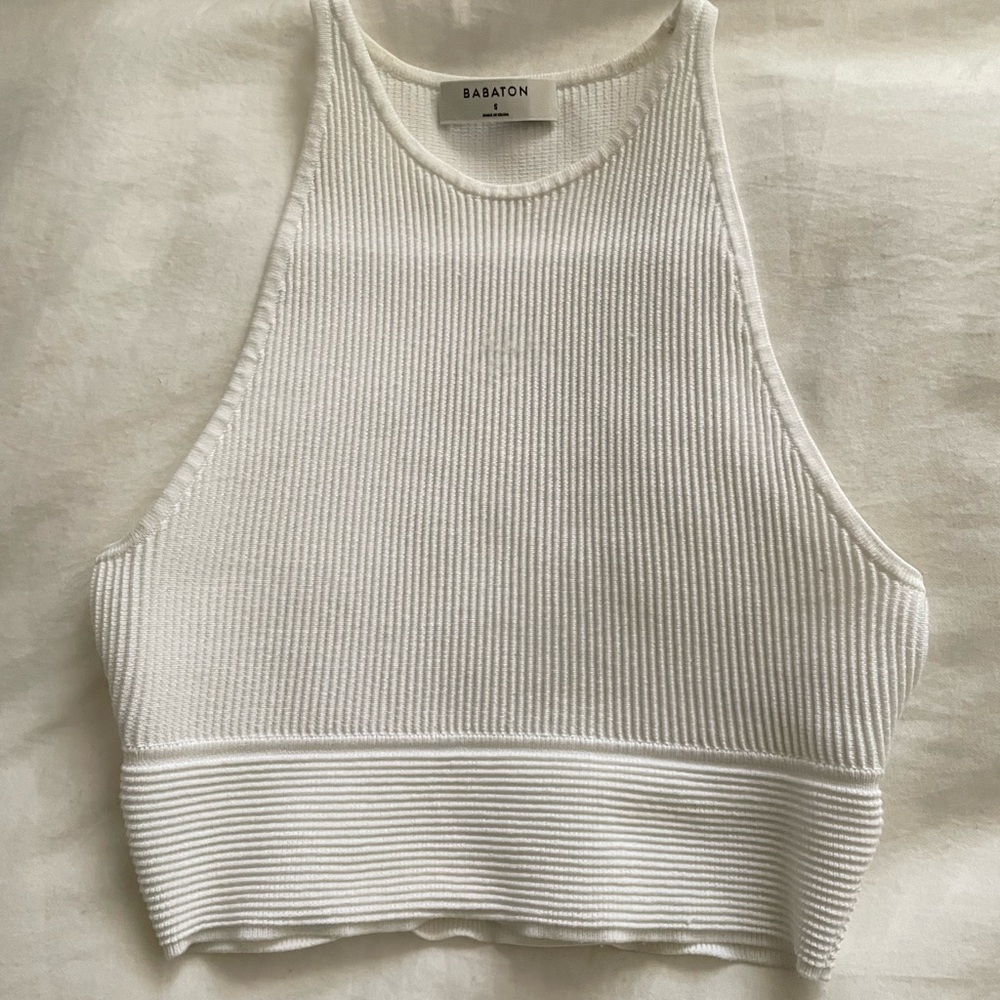 Babaton White Ribbed Women's Top